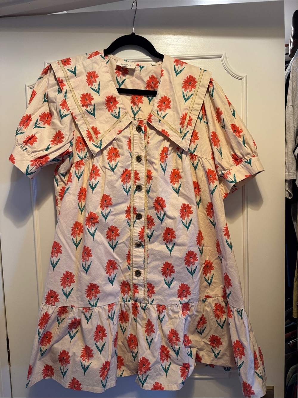 Umgee Sailor Collar Cream Dress with Orange Floral Print